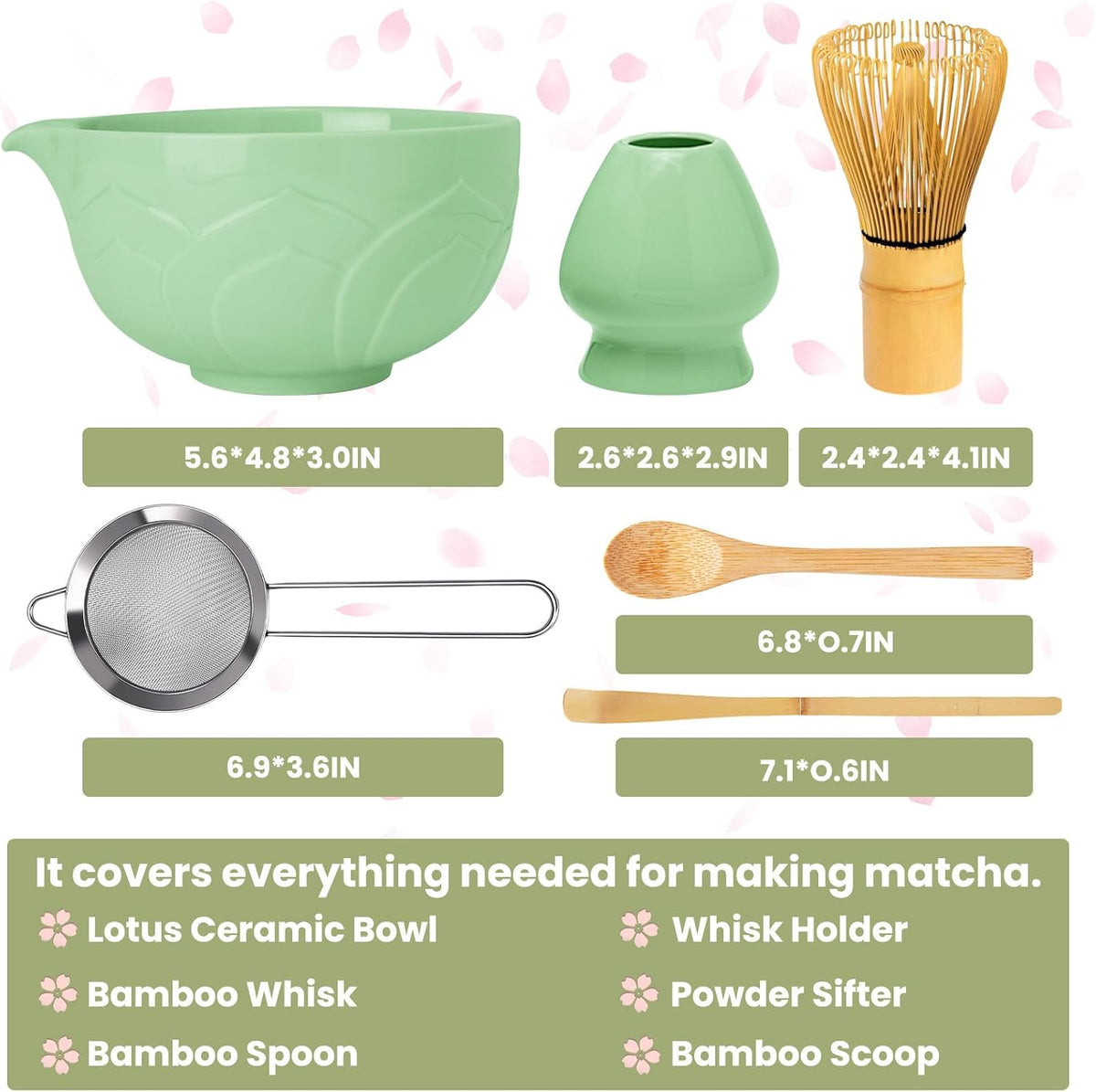 Matcha Whisk Set, Lotus Gradient Red Ceramic Matcha Set Includes Matcha Bowl, Matcha Whisk (Chasen) and Holder, Sifter, Bamboo Scoop & Spoon - 6 Pcs Matcha Kit for Matcha Lovers
