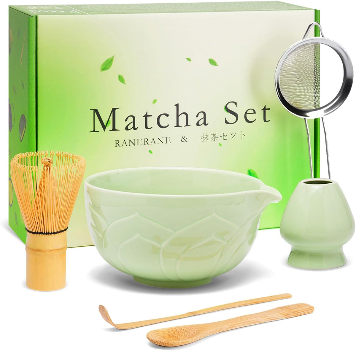 Matcha Whisk Set, Lotus Gradient Red Ceramic Matcha Set Includes Matcha Bowl, Matcha Whisk (Chasen) and Holder, Sifter, Bamboo Scoop & Spoon - 6 Pcs Matcha Kit for Matcha Lovers