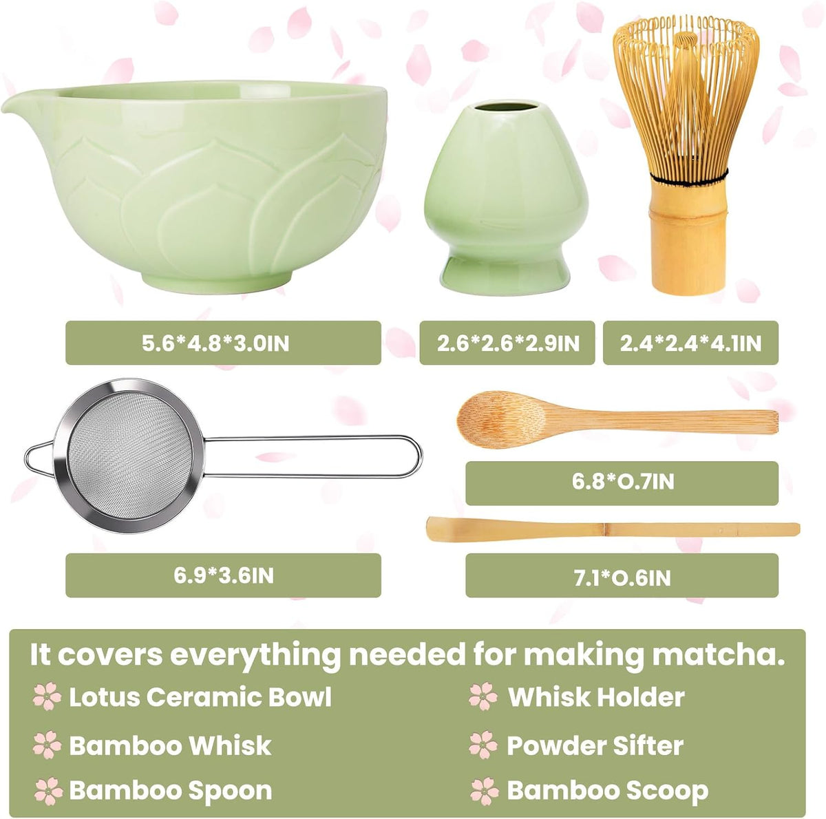 Matcha Whisk Set, Lotus Gradient Red Ceramic Matcha Set Includes Matcha Bowl, Matcha Whisk (Chasen) and Holder, Sifter, Bamboo Scoop & Spoon - 6 Pcs Matcha Kit for Matcha Lovers