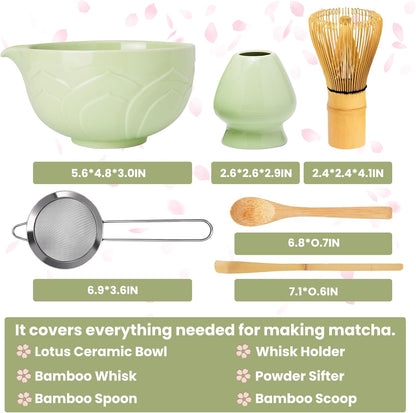 Matcha Whisk Set, Lotus Gradient Red Ceramic Matcha Set Includes Matcha Bowl, Matcha Whisk (Chasen) and Holder, Sifter, Bamboo Scoop & Spoon - 6 Pcs Matcha Kit for Matcha Lovers
