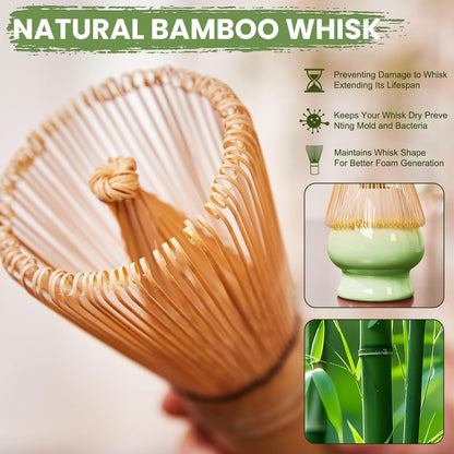 Matcha Whisk Set, Lotus Gradient Red Ceramic Matcha Set Includes Matcha Bowl, Matcha Whisk (Chasen) and Holder, Sifter, Bamboo Scoop & Spoon - 6 Pcs Matcha Kit for Matcha Lovers