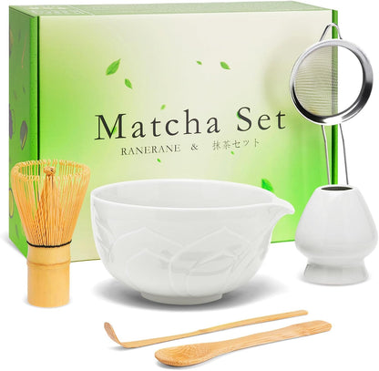 Matcha Whisk Set, Lotus Gradient Red Ceramic Matcha Set Includes Matcha Bowl, Matcha Whisk (Chasen) and Holder, Sifter, Bamboo Scoop & Spoon - 6 Pcs Matcha Kit for Matcha Lovers