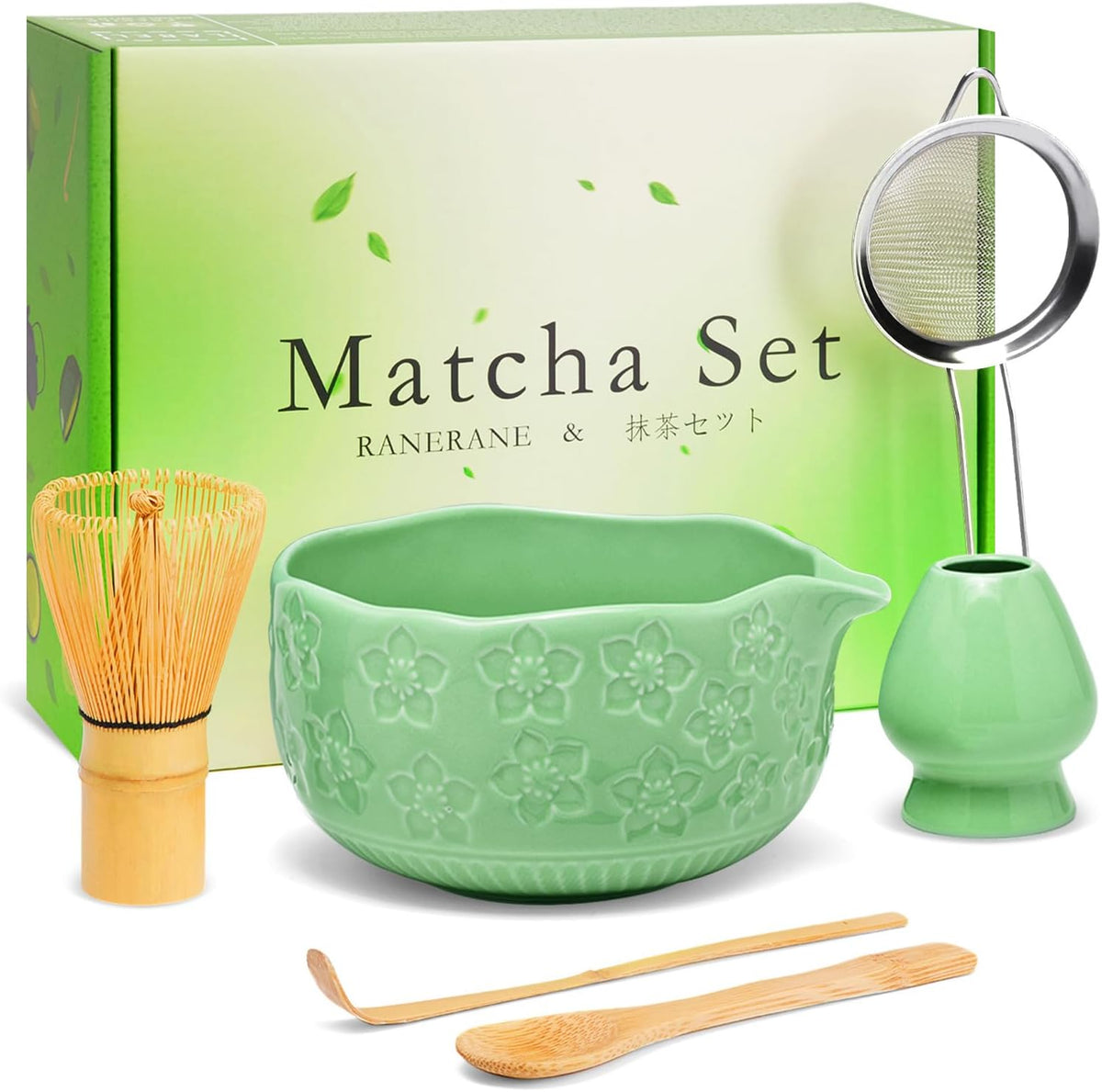 Matcha Whisk Set, Lotus Gradient Red Ceramic Matcha Set Includes Matcha Bowl, Matcha Whisk (Chasen) and Holder, Sifter, Bamboo Scoop & Spoon - 6 Pcs Matcha Kit for Matcha Lovers