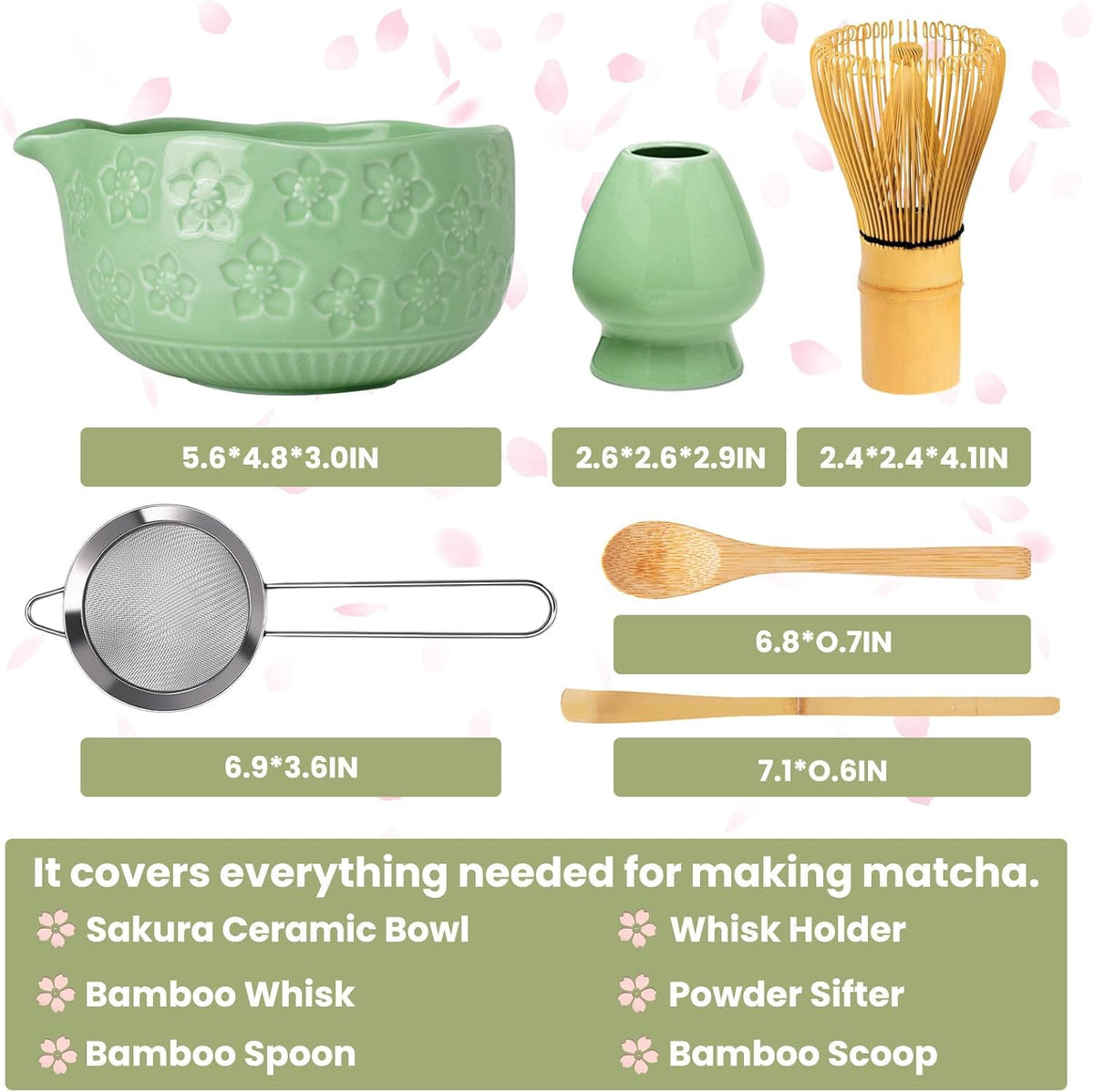 Matcha Whisk Set, Lotus Gradient Red Ceramic Matcha Set Includes Matcha Bowl, Matcha Whisk (Chasen) and Holder, Sifter, Bamboo Scoop & Spoon - 6 Pcs Matcha Kit for Matcha Lovers