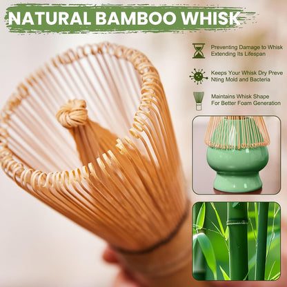 Matcha Whisk Set, Lotus Gradient Red Ceramic Matcha Set Includes Matcha Bowl, Matcha Whisk (Chasen) and Holder, Sifter, Bamboo Scoop & Spoon - 6 Pcs Matcha Kit for Matcha Lovers