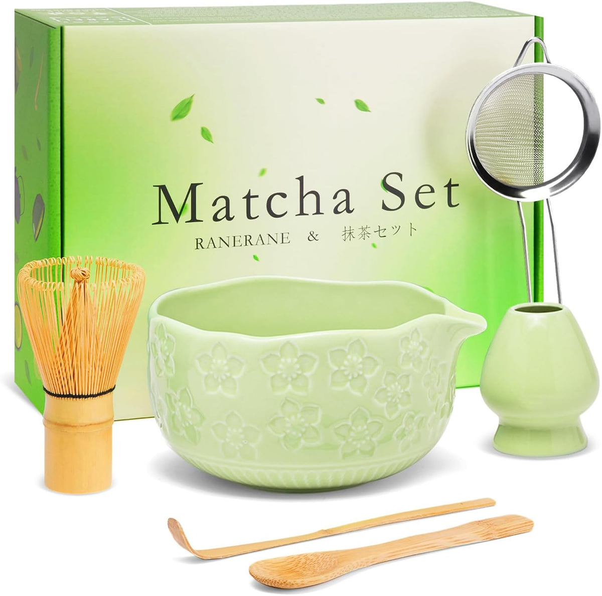 Matcha Whisk Set, Lotus Gradient Red Ceramic Matcha Set Includes Matcha Bowl, Matcha Whisk (Chasen) and Holder, Sifter, Bamboo Scoop & Spoon - 6 Pcs Matcha Kit for Matcha Lovers