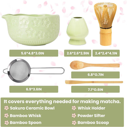 Matcha Whisk Set, Lotus Gradient Red Ceramic Matcha Set Includes Matcha Bowl, Matcha Whisk (Chasen) and Holder, Sifter, Bamboo Scoop & Spoon - 6 Pcs Matcha Kit for Matcha Lovers