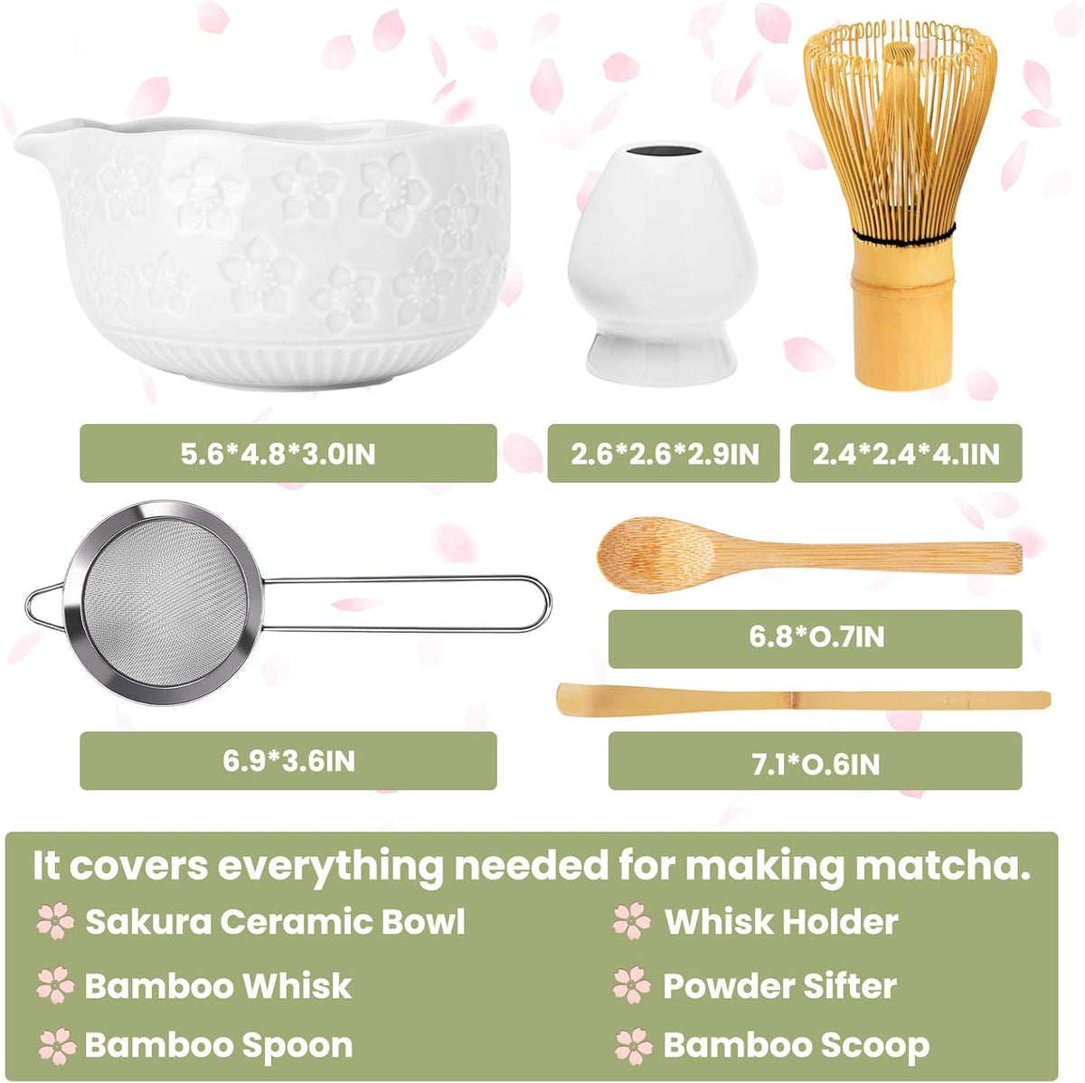 Matcha Whisk Set, Lotus Gradient Red Ceramic Matcha Set Includes Matcha Bowl, Matcha Whisk (Chasen) and Holder, Sifter, Bamboo Scoop & Spoon - 6 Pcs Matcha Kit for Matcha Lovers