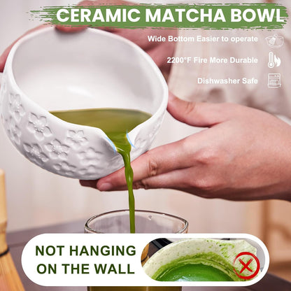 Matcha Whisk Set, Lotus Gradient Red Ceramic Matcha Set Includes Matcha Bowl, Matcha Whisk (Chasen) and Holder, Sifter, Bamboo Scoop & Spoon - 6 Pcs Matcha Kit for Matcha Lovers