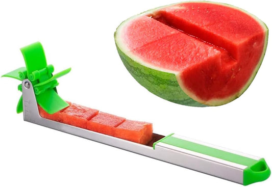 Watermelon Windmill Cutter Slicer, Stainless Steel Shape Fruit Tools Quickly Cut Tool Kitchen Gadgets with Melon Scoop