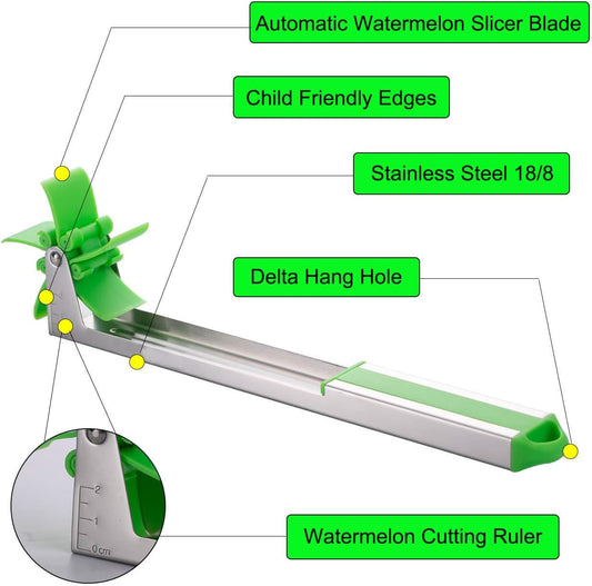 Watermelon Windmill Cutter Slicer, Stainless Steel Shape Fruit Tools Quickly Cut Tool Kitchen Gadgets with Melon Scoop