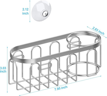 2-in-1 Sponge Holder for Kitchen Sink, Sink Caddy Kitchen Sink Organizer with 3 Suction Cups, No Drill Rustproof Sink Sponge Holder for Dish Brush, Soap & Sponge (Silver)