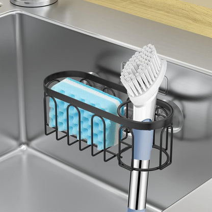2-in-1 Sponge Holder for Kitchen Sink, Sink Caddy Kitchen Sink Organizer with 3 Suction Cups, No Drill Rustproof Sink Sponge Holder for Dish Brush, Soap & Sponge (Silver)