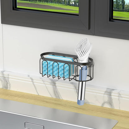 2-in-1 Sponge Holder for Kitchen Sink, Sink Caddy Kitchen Sink Organizer with 3 Suction Cups, No Drill Rustproof Sink Sponge Holder for Dish Brush, Soap & Sponge (Silver)