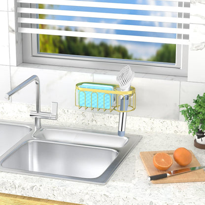 2-in-1 Sponge Holder for Kitchen Sink, Sink Caddy Kitchen Sink Organizer with 3 Suction Cups, No Drill Rustproof Sink Sponge Holder for Dish Brush, Soap & Sponge (Silver)