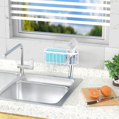 2-in-1 Sponge Holder for Kitchen Sink, Sink Caddy Kitchen Sink Organizer with 3 Suction Cups, No Drill Rustproof Sink Sponge Holder for Dish Brush, Soap & Sponge (Silver)