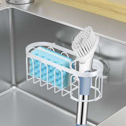 2-in-1 Sponge Holder for Kitchen Sink, Sink Caddy Kitchen Sink Organizer with 3 Suction Cups, No Drill Rustproof Sink Sponge Holder for Dish Brush, Soap & Sponge (Silver)