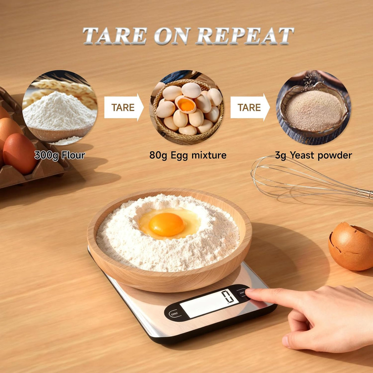 Digital Kitchen Scale, 17 Pounds Capacity Food Scale with LCD Display, Weight Grams and Ounces for Cooking and Baking, Stainless Steel Platform, Anti-Splash