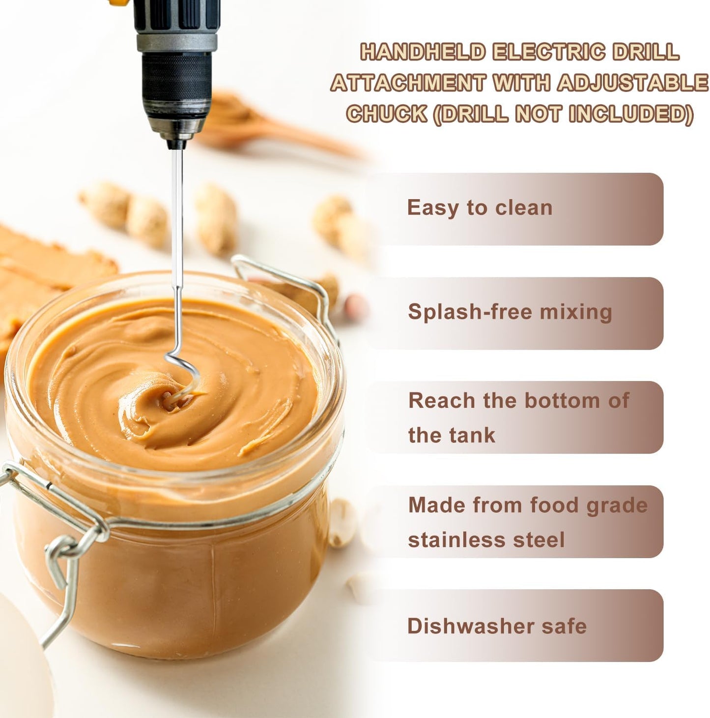 Meat Grinder & Egg Beater Drill Attachment, 304 Stainless Steel Mixer Tool for Standard Electric Drills for Ground Meat Patties Dough Cream & Batters (Silver)