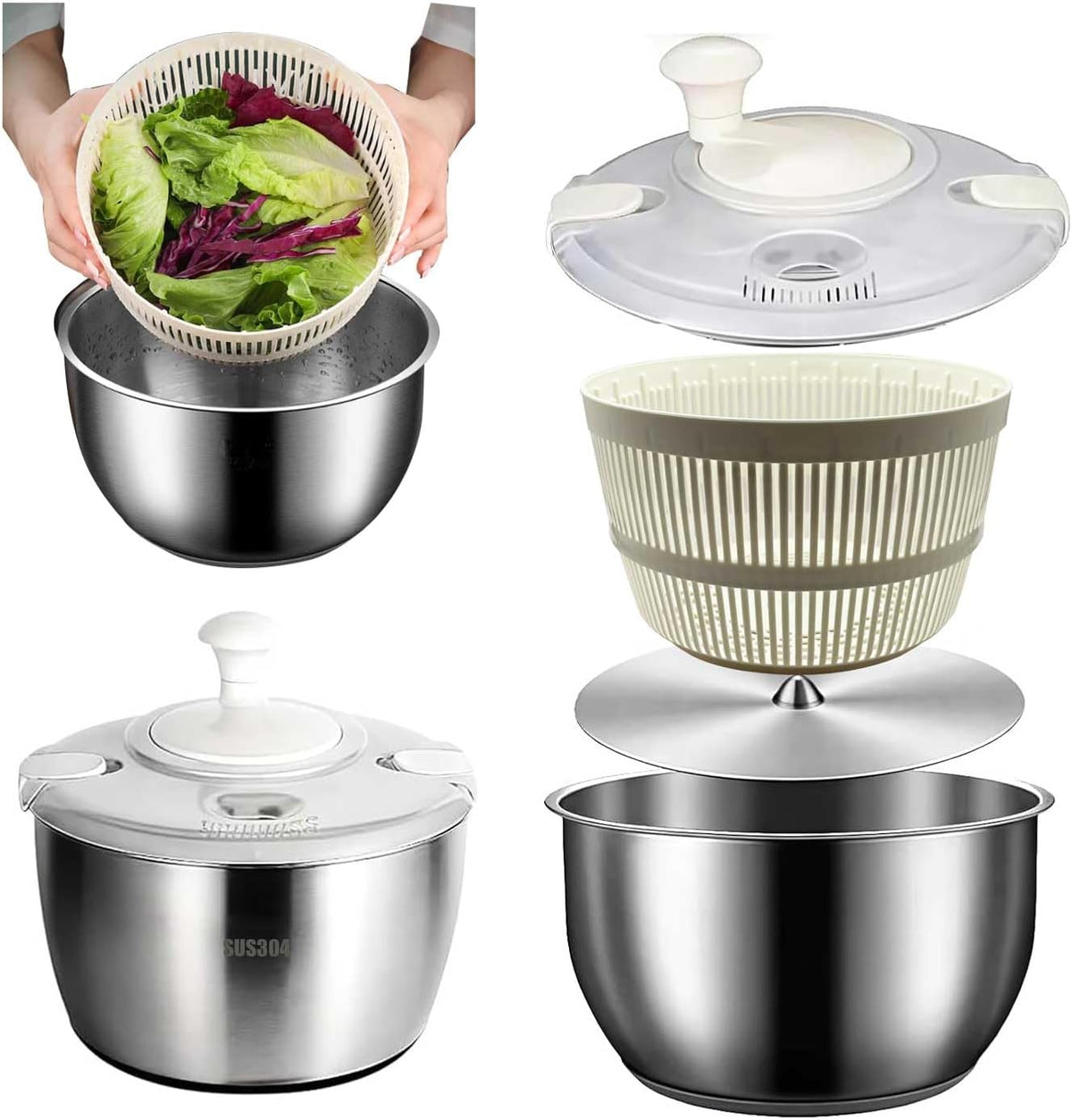 Salad Spinner Drainable Quick Spin Fruit Vegetable Dryer