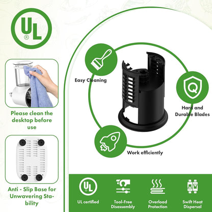 5-in-1 Electric Cheese Grater and Vegetable Slicer, White | 700W Powerful Rotary Grater, Multiple Attachments, For the Kitchen