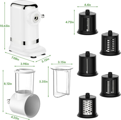 5-in-1 Electric Cheese Grater and Vegetable Slicer, White | 700W Powerful Rotary Grater, Multiple Attachments, For the Kitchen