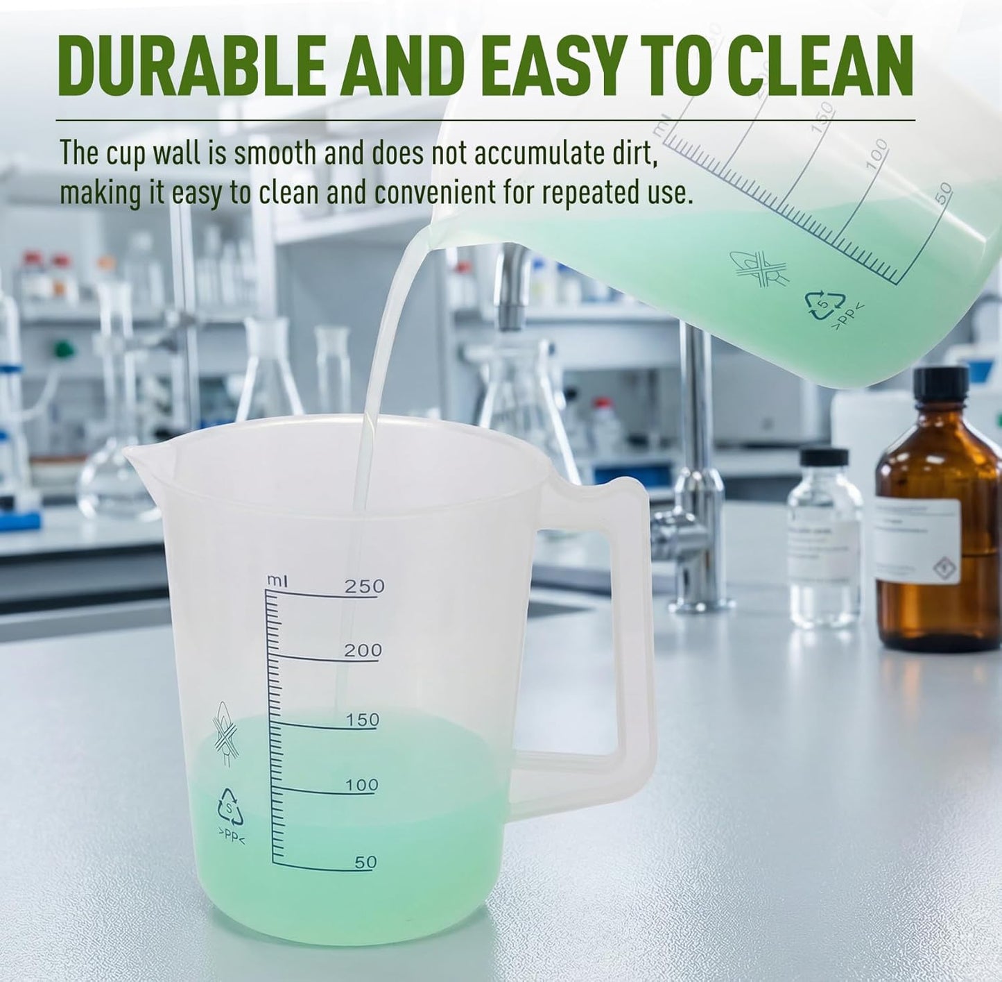 8oz Plastic Measuring Pitcher, 250mL Polypropylene Measuring Cup with Blue Scale and Handle, Measuring Container for Laboratory, School Teaching, and Household, 1 PCS