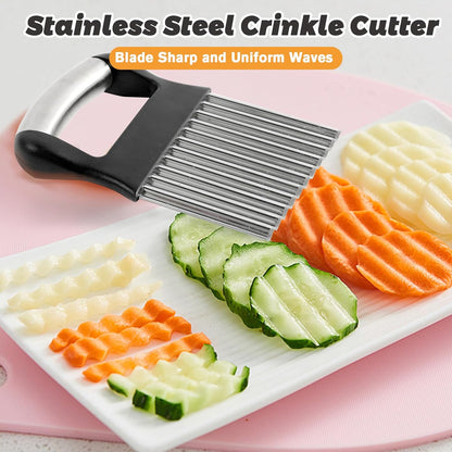 Crinkle Cutter for Veggies, Stainless Steel French Fry Cutter for Potatoes Cucumbers,Large Wavy Waffle Fry Cutter with Peeler for Vegetable Salad Carrots and Fruit Fries, Kitchen Gadget for Vegetable