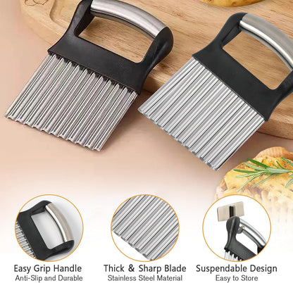 Crinkle Cutter for Veggies, Stainless Steel French Fry Cutter for Potatoes Cucumbers,Large Wavy Waffle Fry Cutter with Peeler for Vegetable Salad Carrots and Fruit Fries, Kitchen Gadget for Vegetable