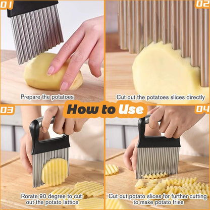 Crinkle Cutter for Veggies, Stainless Steel French Fry Cutter for Potatoes Cucumbers,Large Wavy Waffle Fry Cutter with Peeler for Vegetable Salad Carrots and Fruit Fries, Kitchen Gadget for Vegetable