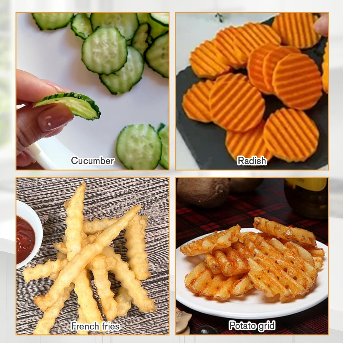Crinkle Cutter for Veggies, Stainless Steel French Fry Cutter for Potatoes Cucumbers,Large Wavy Waffle Fry Cutter with Peeler for Vegetable Salad Carrots and Fruit Fries, Kitchen Gadget for Vegetable