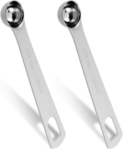 2pcs 1/4 Teaspoon Measuring Spoon 1/4 tsp 1.25 ml 1.25 cc Tablespoon Measuring Spoon Stainless Steel Mini Small Table Measure Spoons Short Handle Metal Teaspoon Scoop for Kitchen Cooking