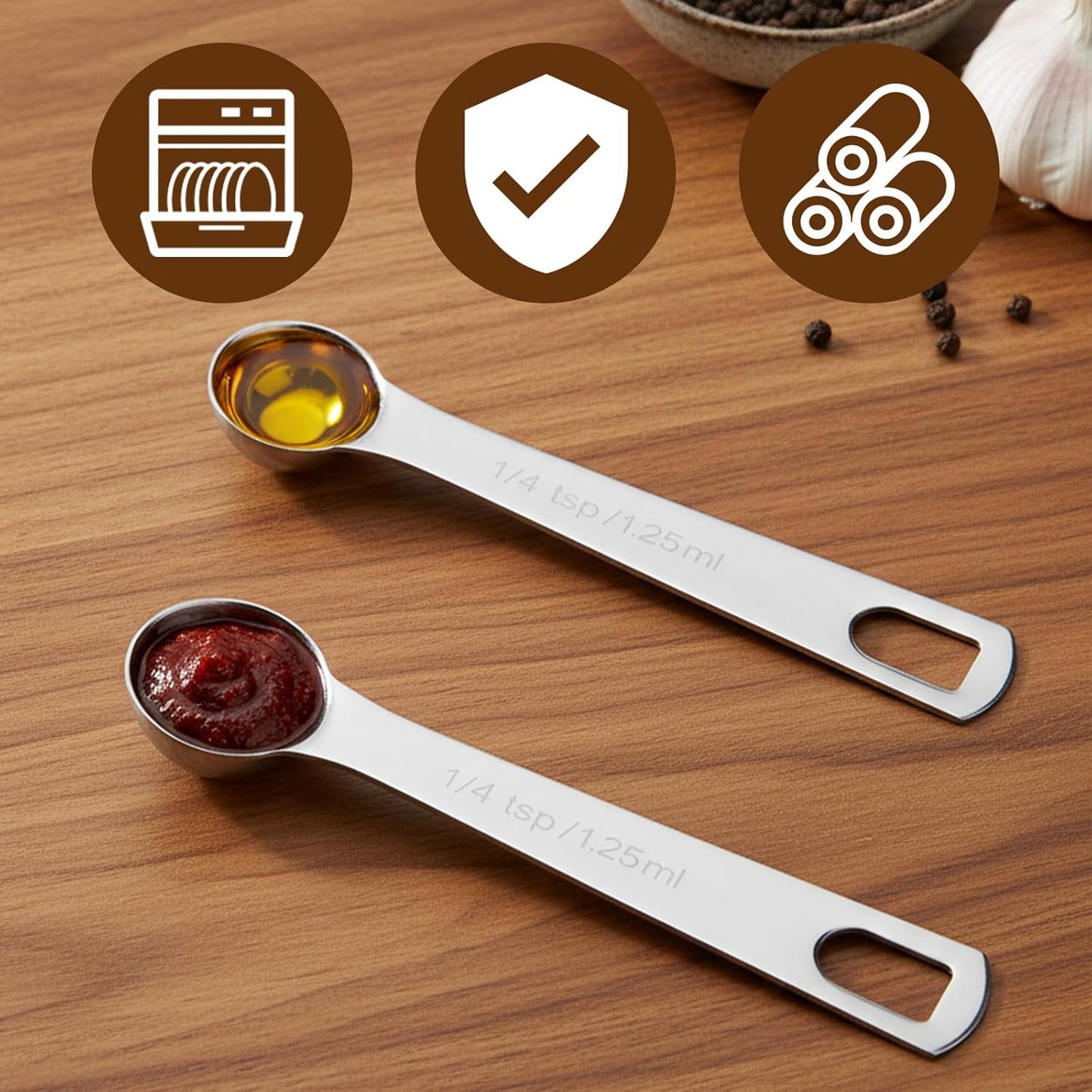 2pcs 1/4 Teaspoon Measuring Spoon 1/4 tsp 1.25 ml 1.25 cc Tablespoon Measuring Spoon Stainless Steel Mini Small Table Measure Spoons Short Handle Metal Teaspoon Scoop for Kitchen Cooking