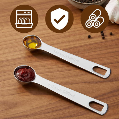 2pcs 1/4 Teaspoon Measuring Spoon 1/4 tsp 1.25 ml 1.25 cc Tablespoon Measuring Spoon Stainless Steel Mini Small Table Measure Spoons Short Handle Metal Teaspoon Scoop for Kitchen Cooking