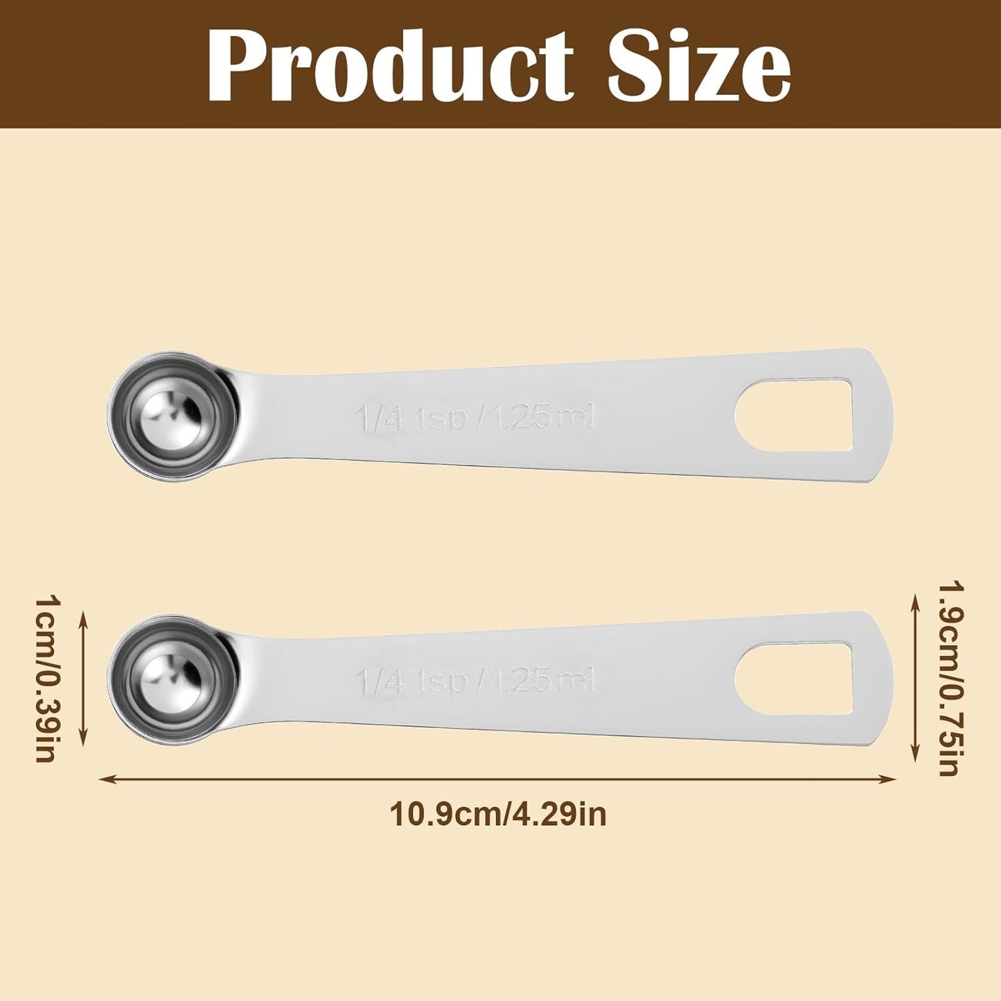 2pcs 1/4 Teaspoon Measuring Spoon 1/4 tsp 1.25 ml 1.25 cc Tablespoon Measuring Spoon Stainless Steel Mini Small Table Measure Spoons Short Handle Metal Teaspoon Scoop for Kitchen Cooking