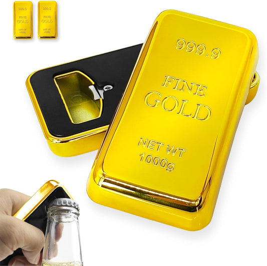 Gold Bar Bottle Opener - Magnetic Fridge Opener with Luxurious Gold Brick Design, Durable Metal Tool for Home, Kitchen, or Bar Accessories 2 Pack