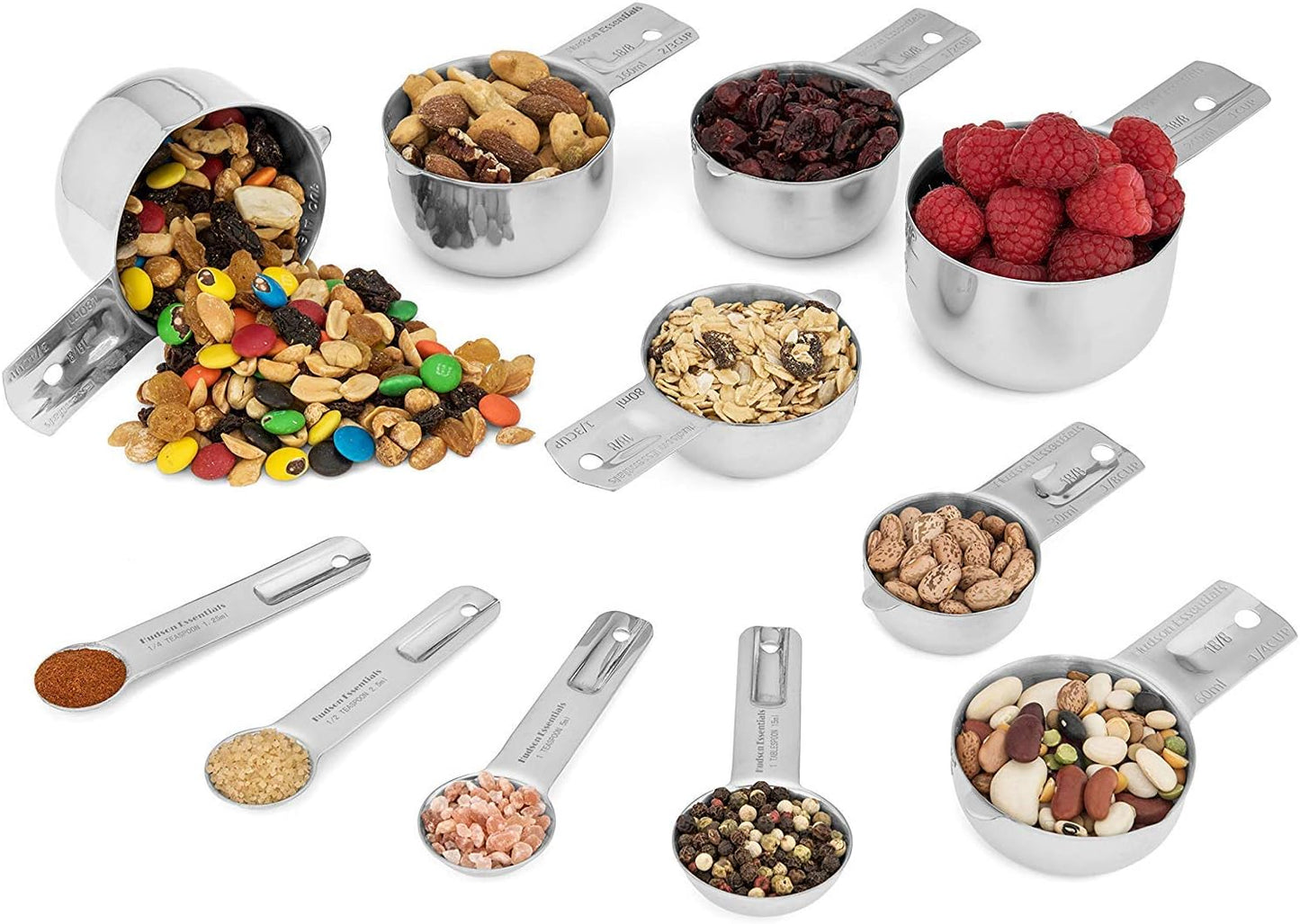 Stainless Steel Measuring Cups and Spoons Set - Stackable Set with Spout (11 Piece Set)