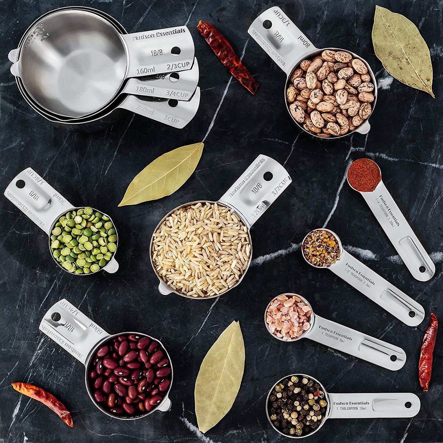 Stainless Steel Measuring Cups and Spoons Set - Stackable Set with Spout (11 Piece Set)
