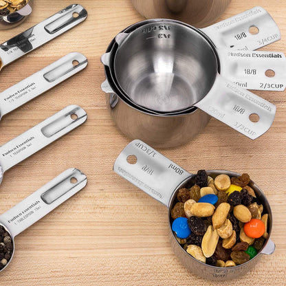 Stainless Steel Measuring Cups and Spoons Set - Stackable Set with Spout (11 Piece Set)