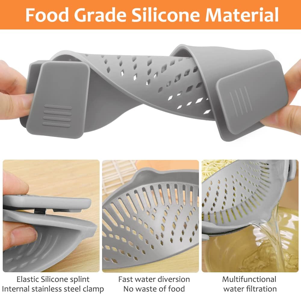 Clip on Strainer for All Pots Pan,Silicone Pasta Strainer