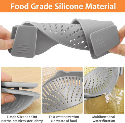 Clip on Strainer for All Pots Pan,Silicone Pasta Strainer