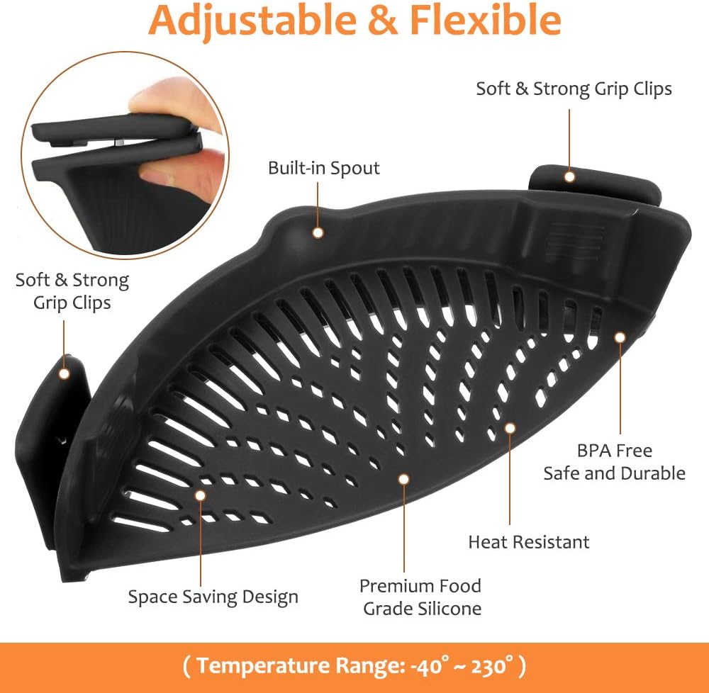 Clip on Strainer for All Pots Pan,Silicone Pasta Strainer