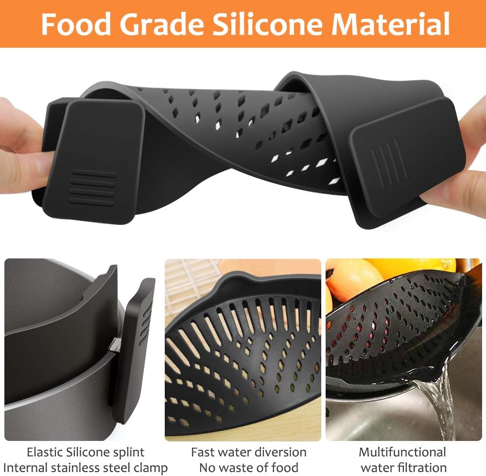 Clip on Strainer for All Pots Pan,Silicone Pasta Strainer