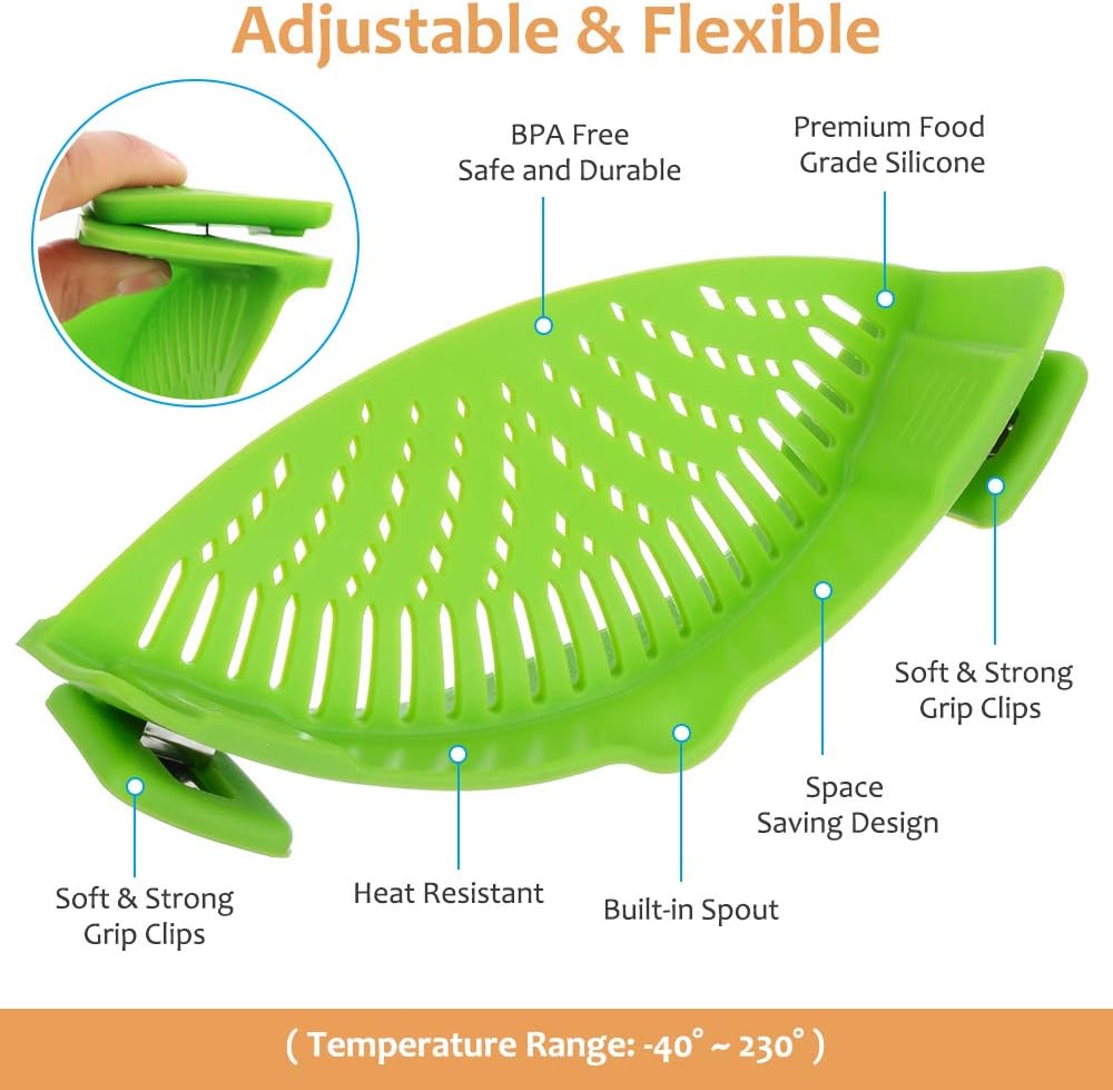 Clip on Strainer for All Pots Pan,Silicone Pasta Strainer