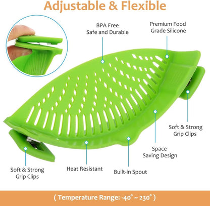 Clip on Strainer for All Pots Pan,Silicone Pasta Strainer
