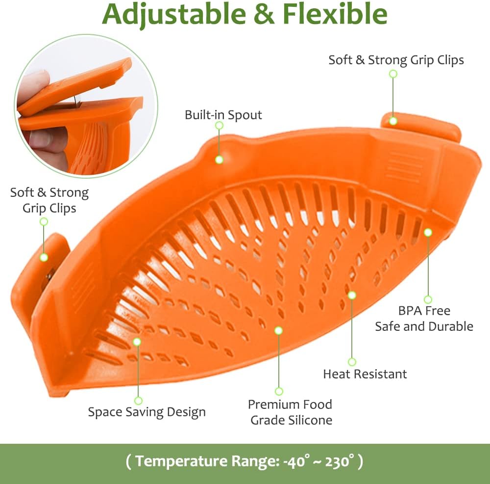 Clip on Strainer for All Pots Pan,Silicone Pasta Strainer