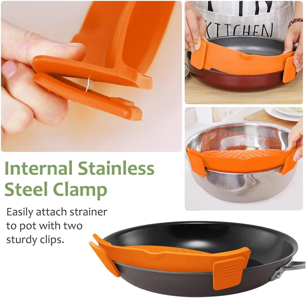 Clip on Strainer for All Pots Pan,Silicone Pasta Strainer
