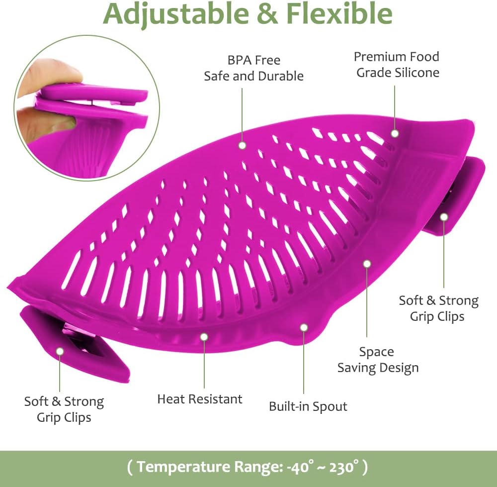 Clip on Strainer for All Pots Pan,Silicone Pasta Strainer
