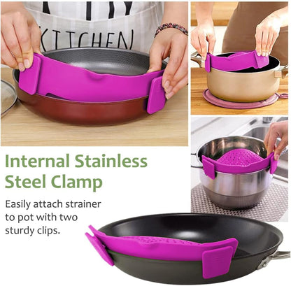 Clip on Strainer for All Pots Pan,Silicone Pasta Strainer
