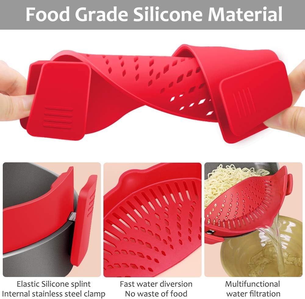 Clip on Strainer for All Pots Pan,Silicone Pasta Strainer